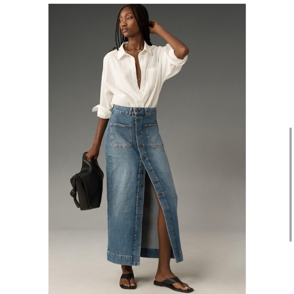 NWOT Anthropologie Pilcro Denim Button Front Midi Skirt Blue Jean